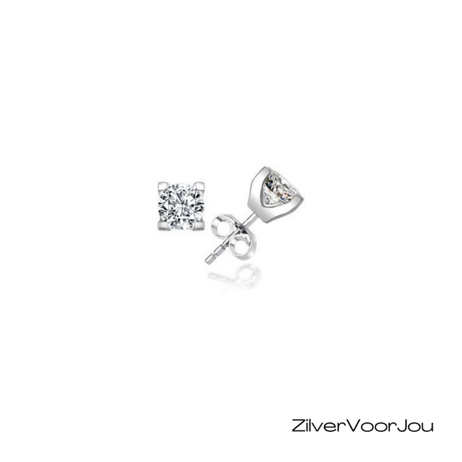 Zilveren zirkonia solitaire studs