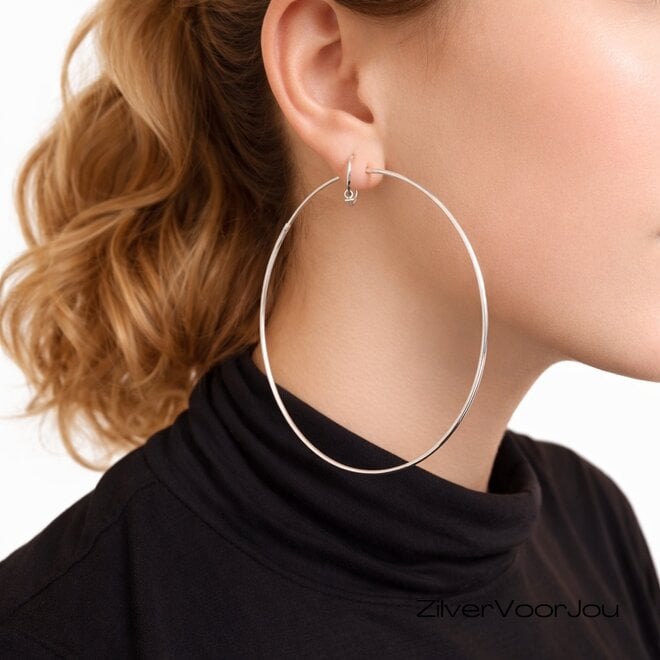 Zilveren creolen oorringen groot 80 mm 1.5 mm ronde buis