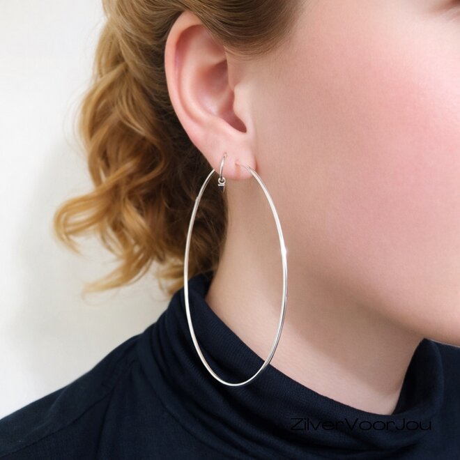 Zilveren creolen oorringen groot 80 mm 1.5 mm ronde buis