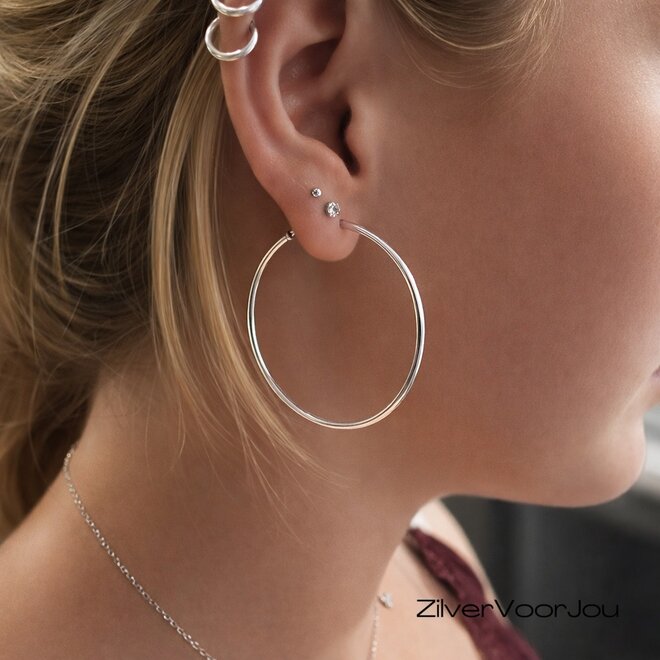 Zilveren creolen oorringen groot 45 mm 1.5 mm breed