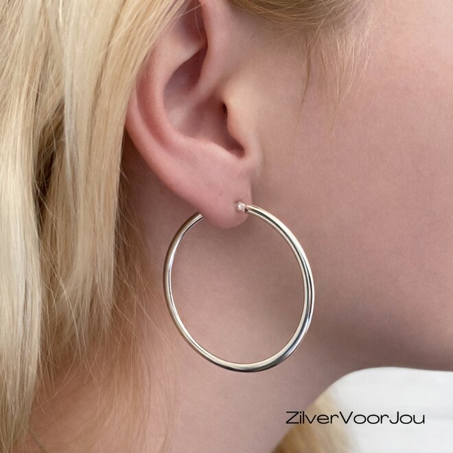 Zilveren scharnier oorringen 45 mm vlakke buis