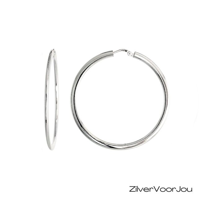 Zilveren scharnier oorringen 45 mm vlakke buis