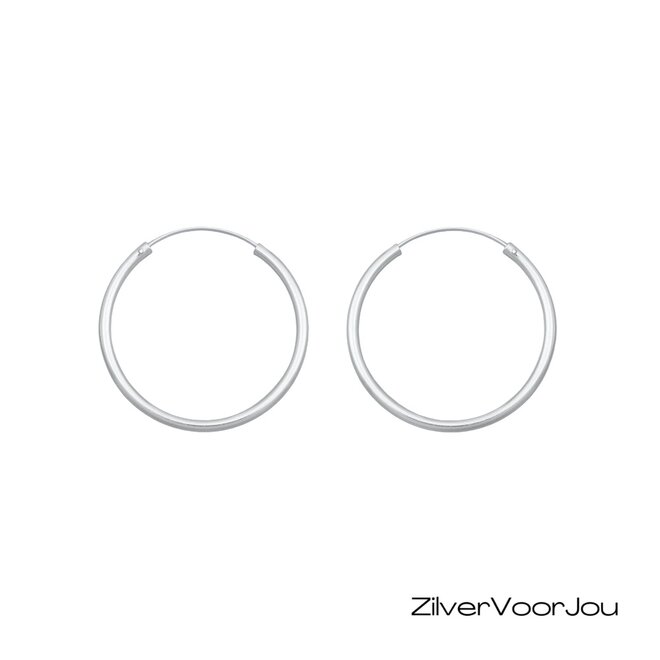 Zilveren  creolen oorringen ronde buis 30 x 2 mm breed