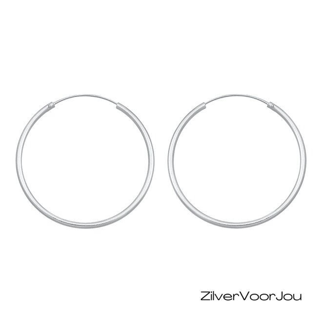 Zilveren creolen oorringen ronde buis 40 mm 2 mm breed