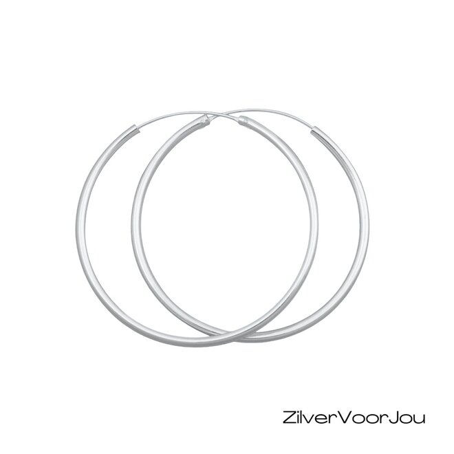 Zilveren creolen oorringen groot 50 mm 2 mm breed