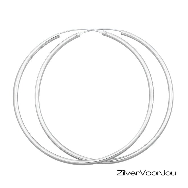Zilveren creolen oorringen groot 70 mm 2.5 mm breed