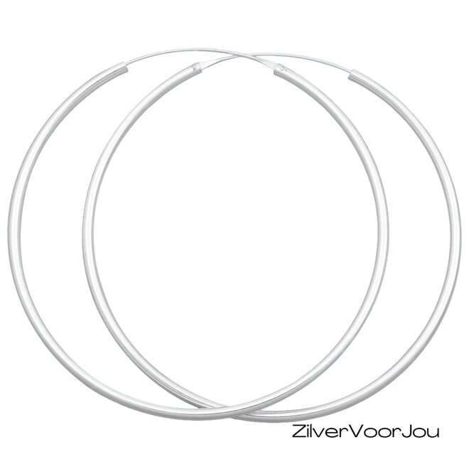 Zilveren creolen oorringen groot  80 mm 2.5 mm breed