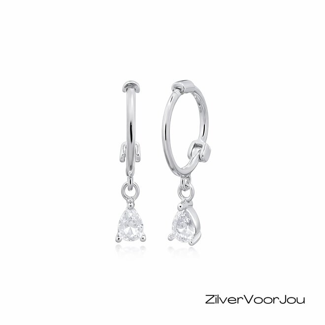 Zilveren mini huggie hoops white teardrop