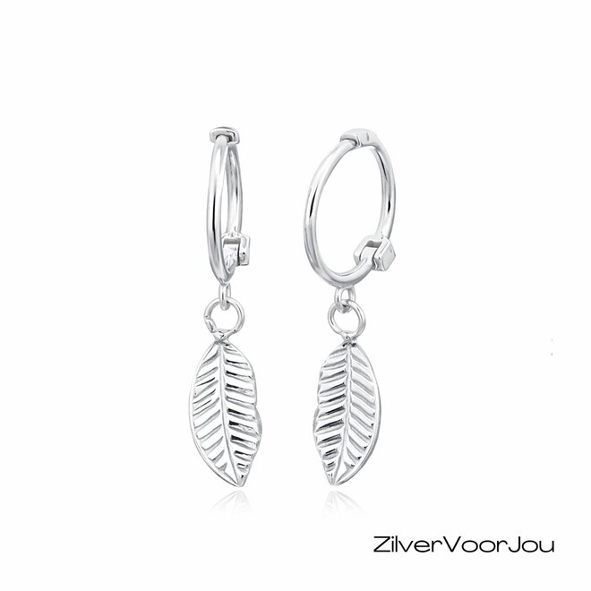 Zilveren leaf mini huggie hoops