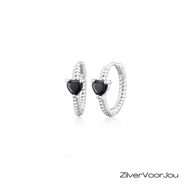 Zilveren black love twist cz huggie hoops