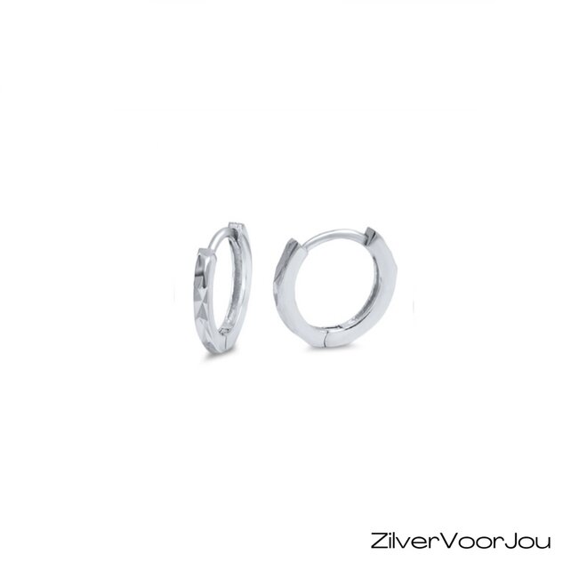Zilveren diamond cut huggie hoops 12 mm