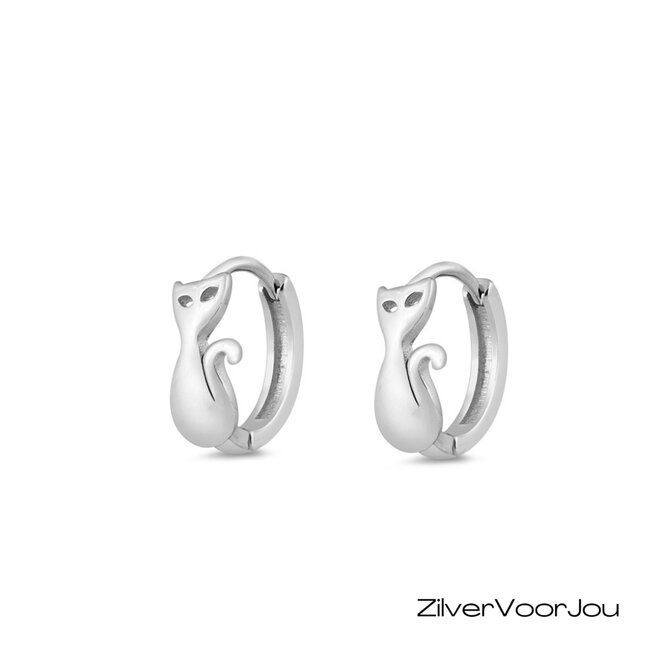 Zilveren poes huggie hoops