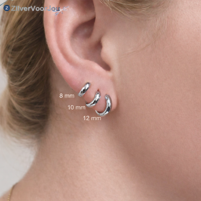 Zilveren huggie hoops 3 mm breed rhodium