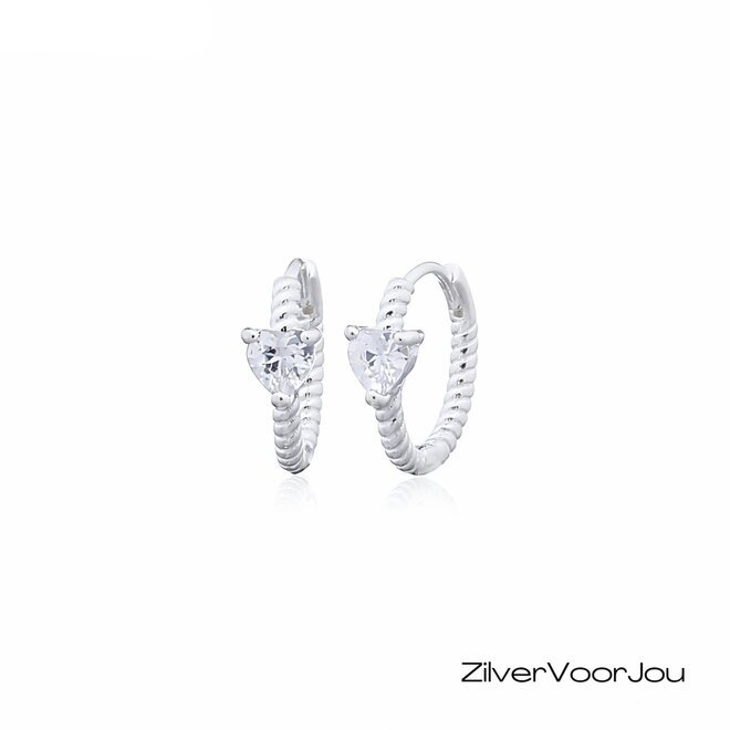 Zilveren love twist cz huggie hoops