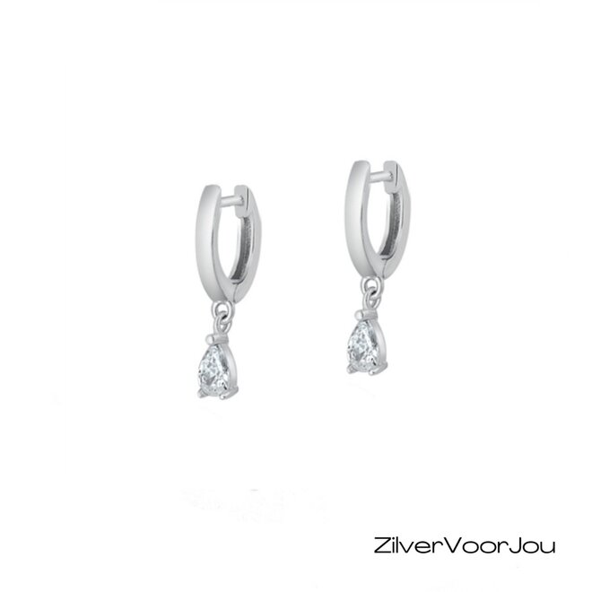 Zilveren huggie hoops white zirkoon drop