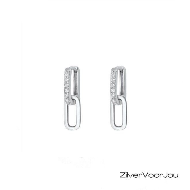 Zilveren mini huggie hoop cz rechthoek hanger