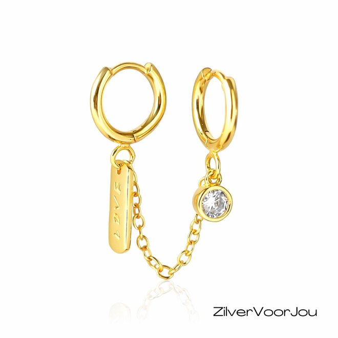 Gold plated double love huggie oorringen