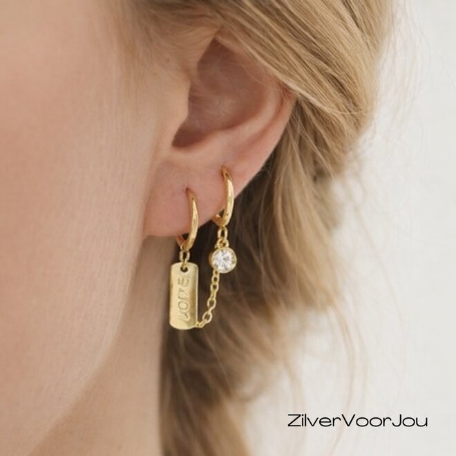 Gold plated double love huggie oorringen