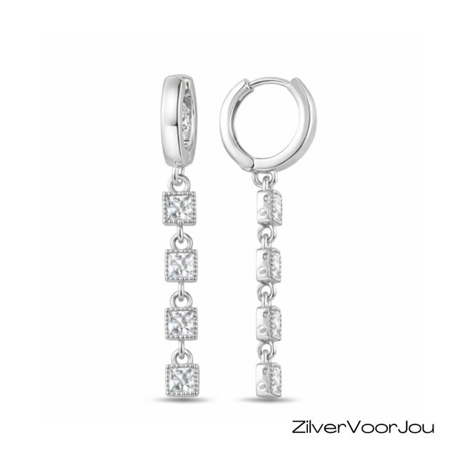 Zilveren baquette zirkonia oorringen
