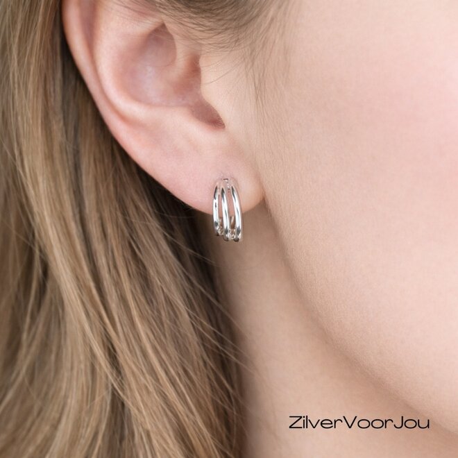 Zilveren 3 lijnen huggie hoops