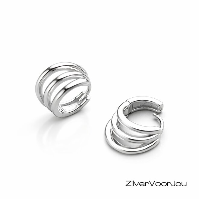 Zilveren 3 lijnen huggie hoops