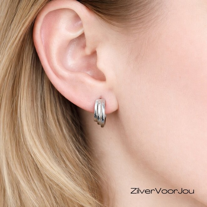 Zilveren 3 lijnen huggie hoops