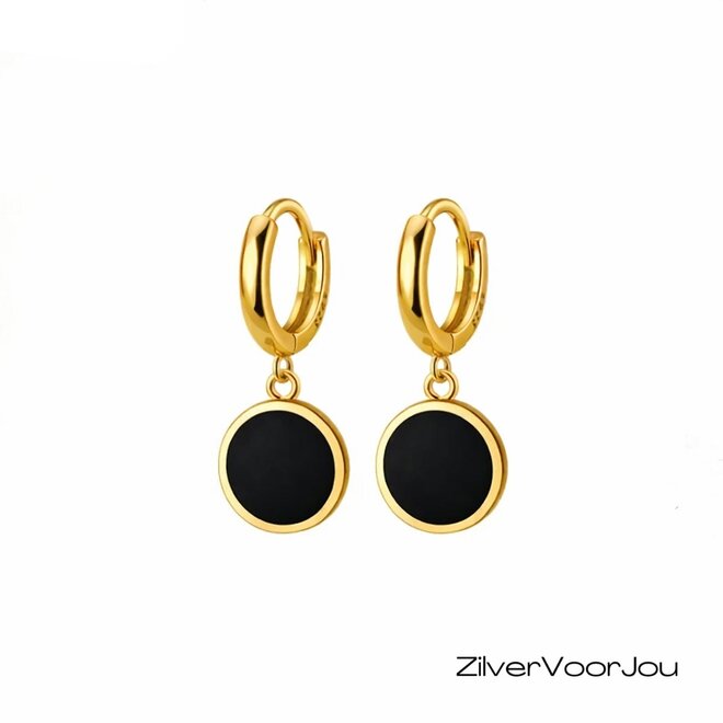 Gold plated 925 zilveren huggie hoop zwarte cirkel hanger