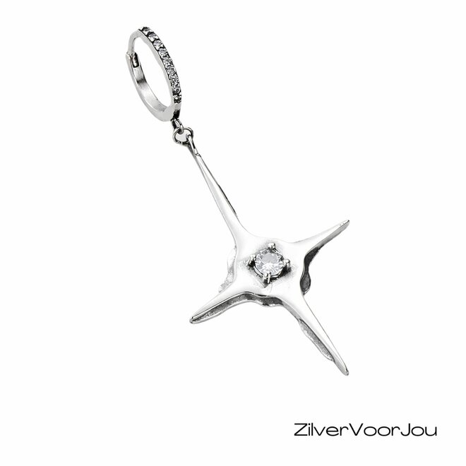 Zilveren grote ster zirkonia oorring
