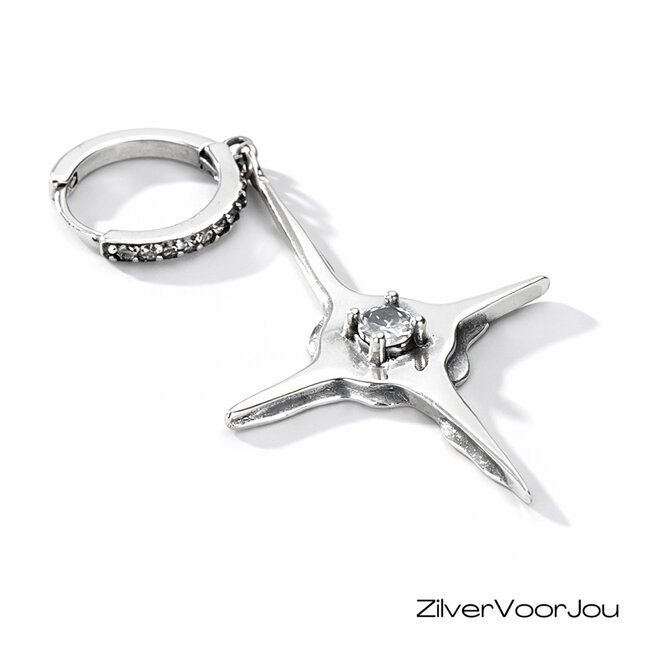 Zilveren big star zirkonia huggie hoop