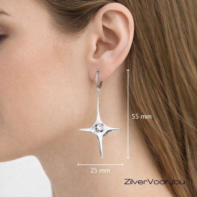 Zilveren grote ster zirkonia oorring