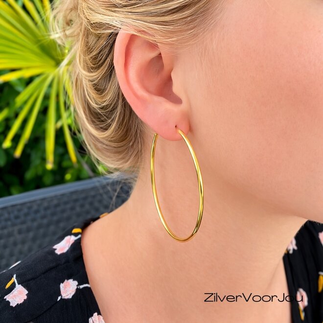 Gold plated 925 zilveren oorringen 65 mm 2 mm breed