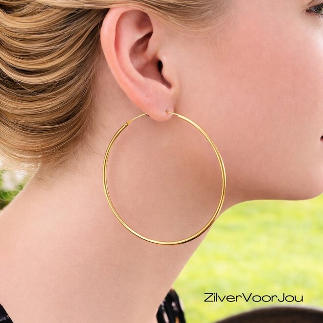Gold plated 925 zilveren oorringen 65 mm 2 mm breed