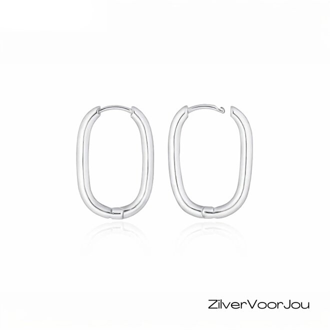 Zilveren ovale huggie hoops