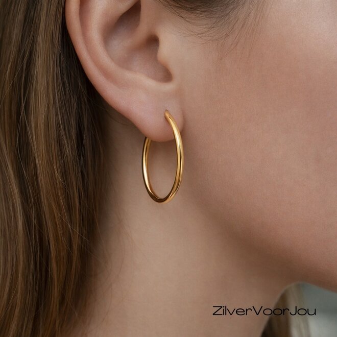 Gold plated ovale half hoop oorstekers - 925 zilver