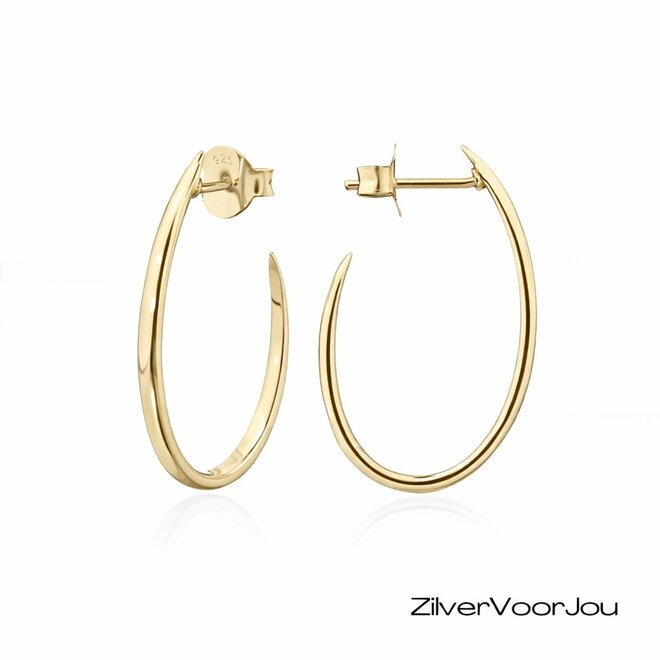 Gold plated ovale half hoop oorstekers - 925 zilver