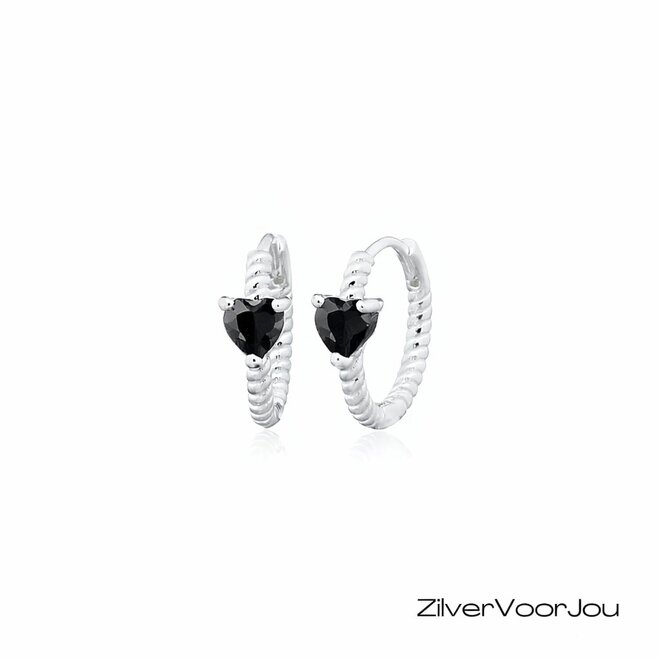 Zilveren black love twist cz huggie hoops