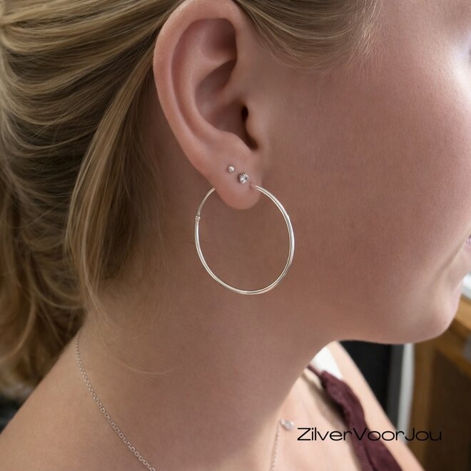 Zilveren creolen oorringen groot 35 mm 1.5 mm breed