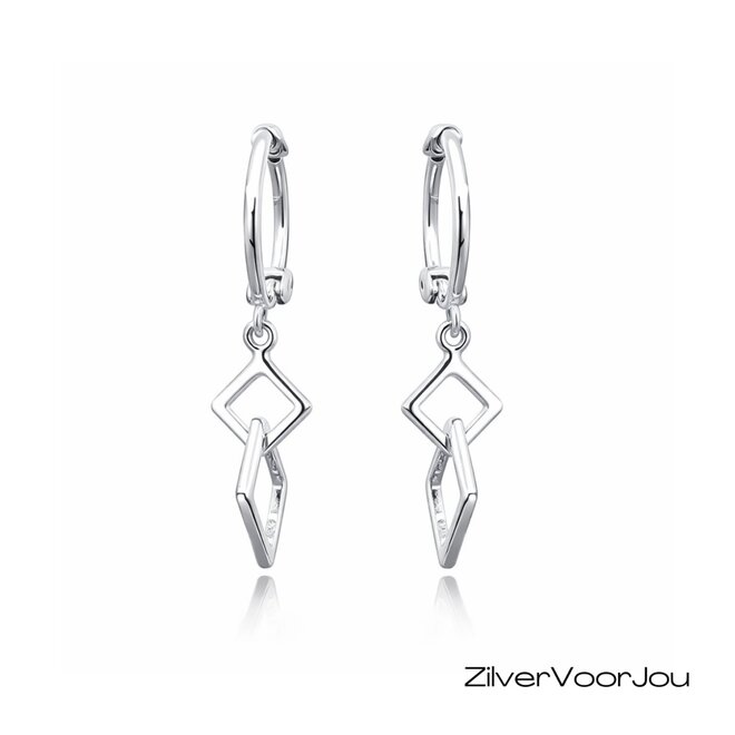 Zilveren huggie oorringen vierkantjes