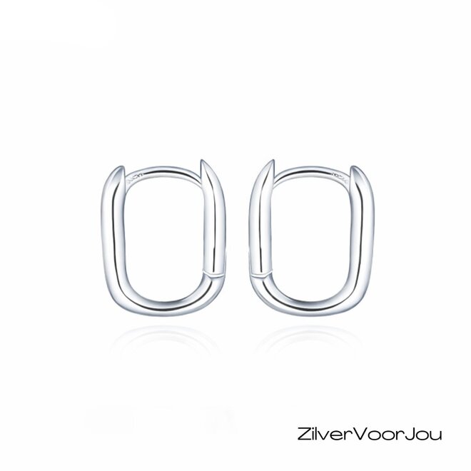 Zilveren huggie hoops rechthoek