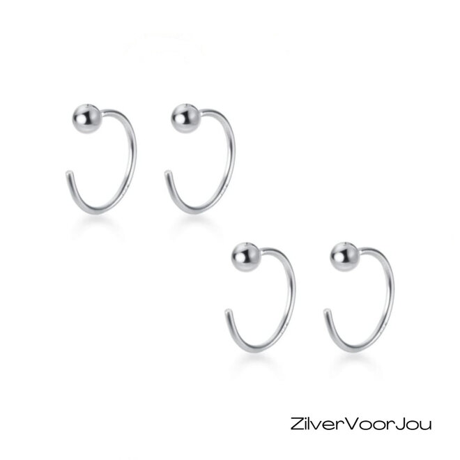 Zilveren set mini bal huggie oorringen