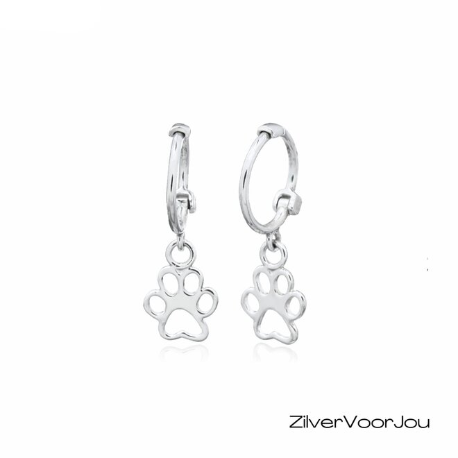 Zilveren kleine huggie pootafdruk oorringetjes