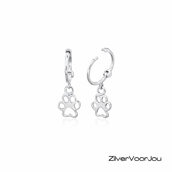 Zilveren kleine huggie pootafdruk oorringetjes