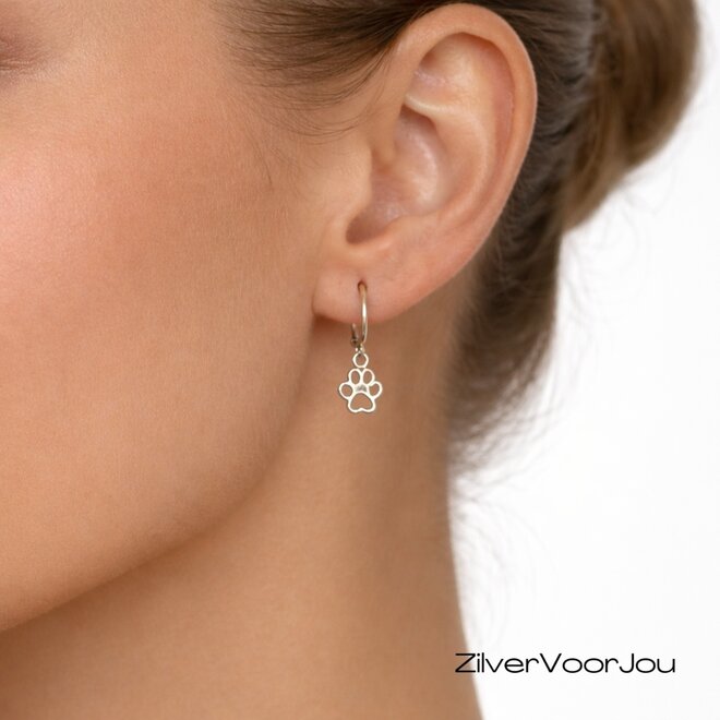 Zilveren kleine huggie pootafdruk oorringetjes