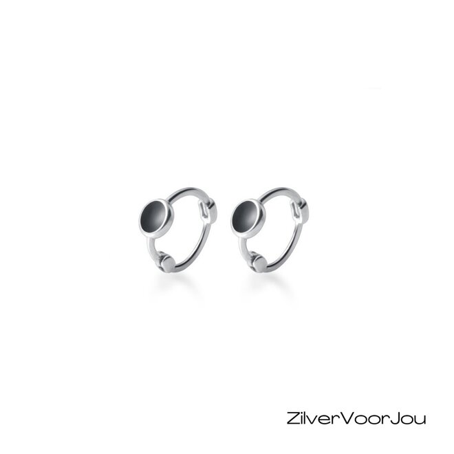 Zilveren mini black dot huggie hoops