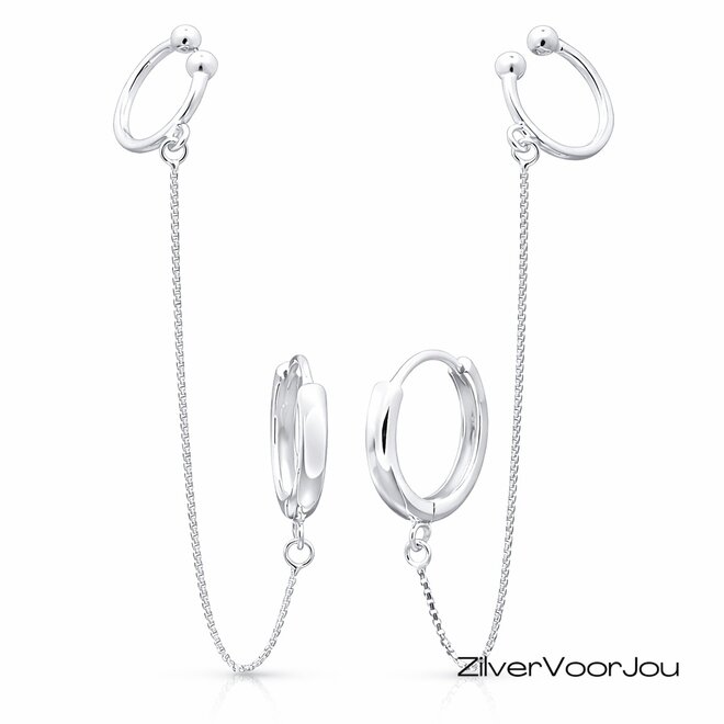 Zilveren huggie hoop chain cuff