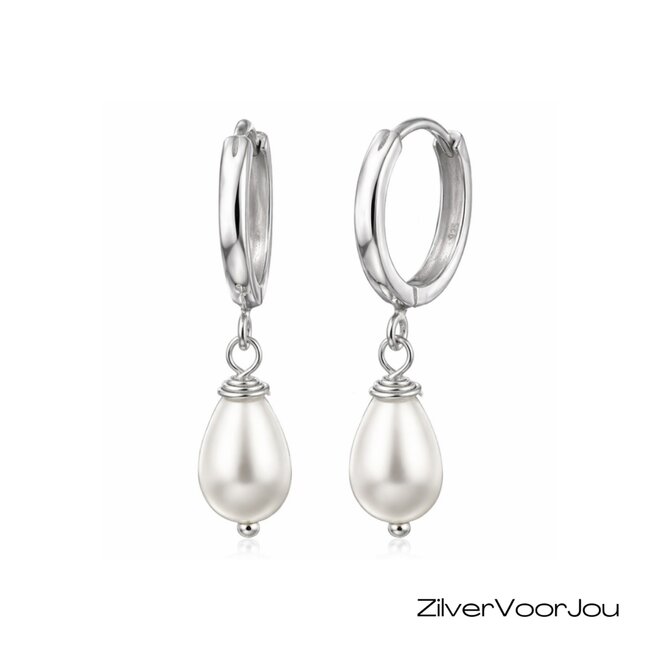 925 zilveren klapcreolen met witte parel