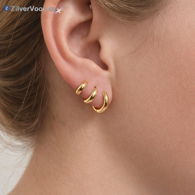 Gold plated 925 zilveren ronde huggie hoops 3 mm breed