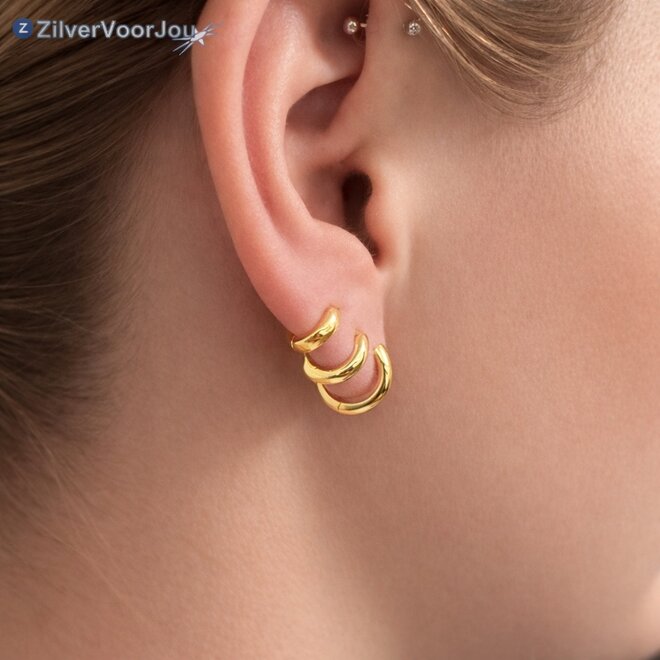 Gold plated 925 zilveren ronde huggie hoops 3 mm breed