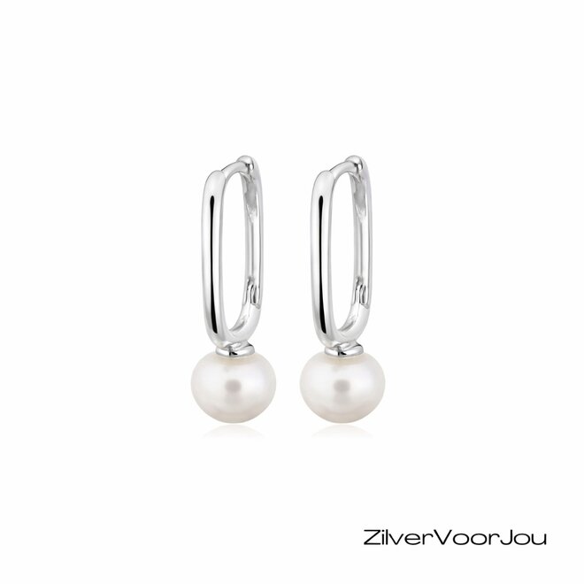 925 zilveren ovale huggie oorbellen met zoetwaterparel