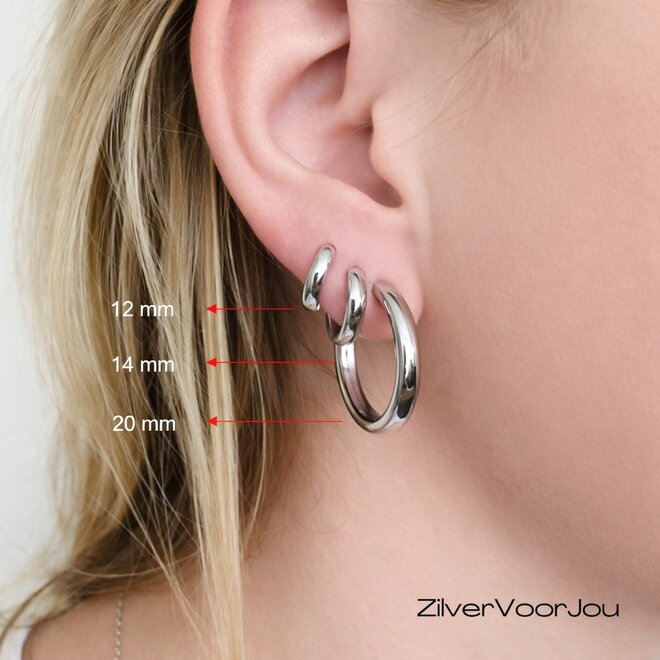 Zilveren huggie hoops 3 mm breed rhodium